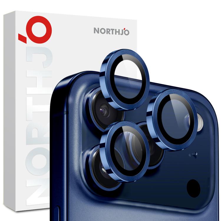 Protecteur d'objectif d'appareil photo NORTHJO Film en verre trempé avec anneau métallique CD, pour iPhone 17 Pro / 17 Pro Max