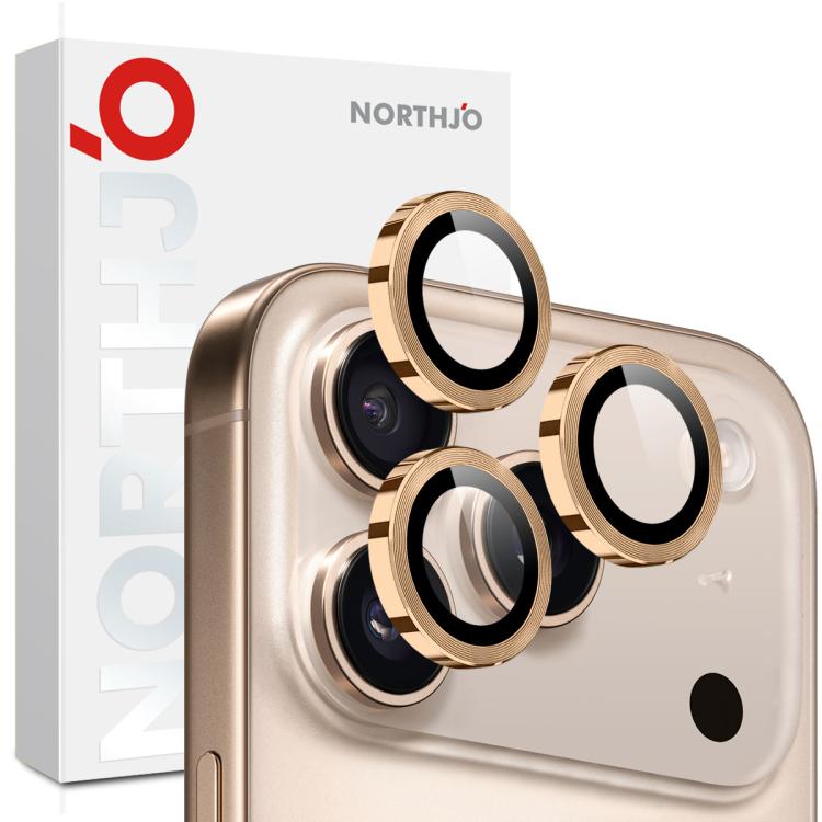Protecteur d'objectif d'appareil photo NORTHJO Film en verre trempé avec anneau métallique CD, pour iPhone 17 Pro / 17 Pro Max