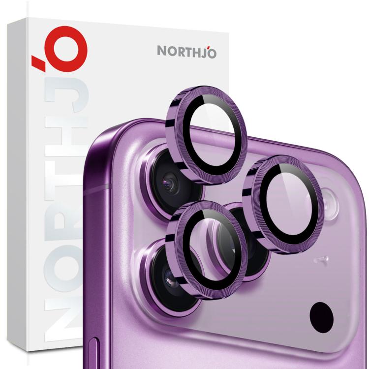 Protecteur d'objectif d'appareil photo NORTHJO Film en verre trempé avec anneau métallique CD, pour iPhone 17 Pro / 17 Pro Max