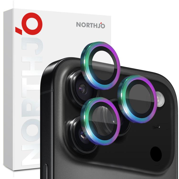 Protecteur d'objectif d'appareil photo NORTHJO Film en verre trempé avec anneau métallique CD, pour iPhone 17 Pro / 17 Pro Max