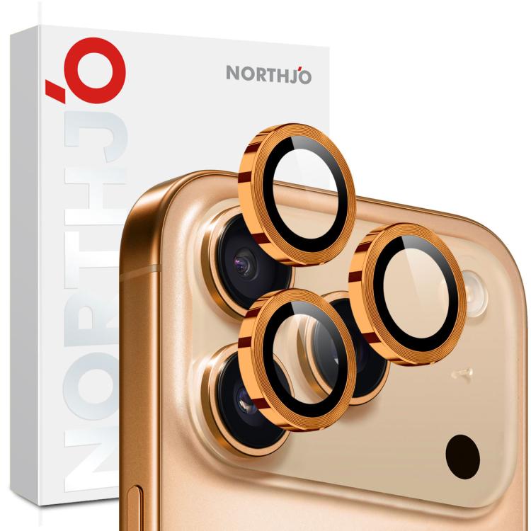 Protecteur d'objectif d'appareil photo NORTHJO Film en verre trempé avec anneau métallique CD, pour iPhone 17 Pro / 17 Pro Max