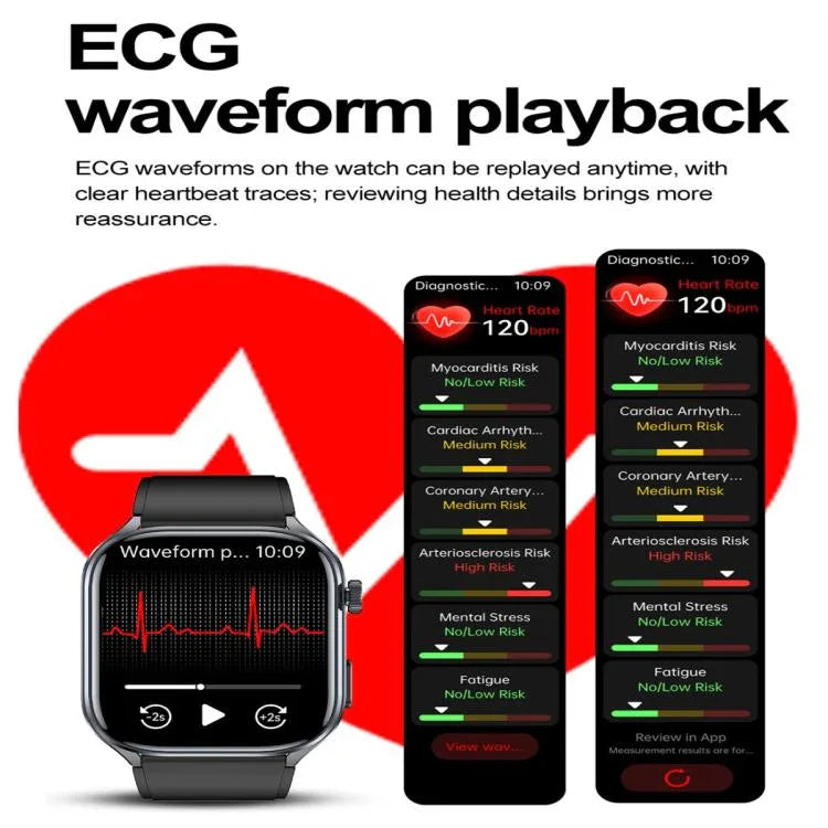 Montre connectée ET572 avec écran couleur 2 pouces, bracelet en silicone, compatible avec le suivi de santé et l'ECG