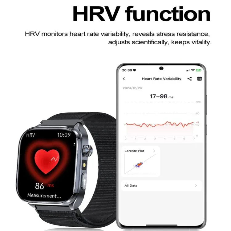 Montre connectée ET572 avec écran couleur 2 pouces, bracelet en silicone, compatible avec le suivi de santé et l'ECG