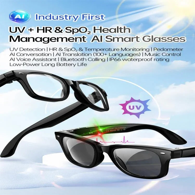 Lunettes intelligentes W300, avec détection des ultraviolets UV, traduction intelligente par IA et appels Bluetooth