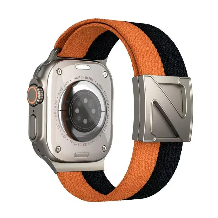 Bracelet de montre en nylon bicolore avec fermoir magnétique en forme de Z, compatible avec les Apple Watch 46 mm / 49 mm / 45 mm / 44 mm et 42 mm / 41 mm / 40 mm / 38 mm.
