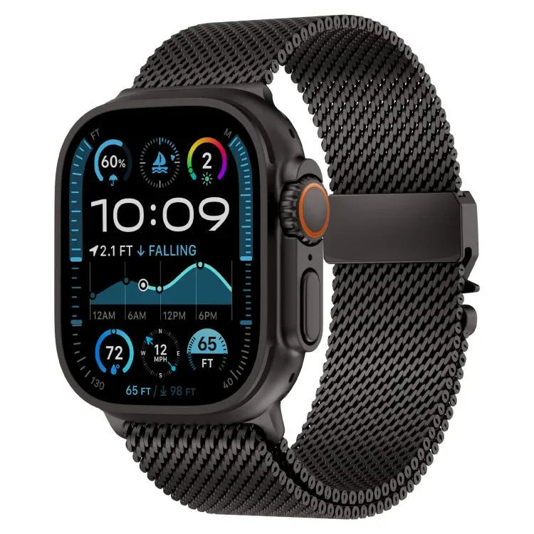 Bracelet de montre en acier inoxydable à mailles larges de style Milan avec fermoir métallique, compatible avec Apple Watch 46 mm / 49 mm / 45 mm / 44 mm