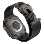 Bracelet de montre en acier inoxydable à mailles larges de style Milan avec fermoir métallique, compatible avec Apple Watch 46 mm / 49 mm / 45 mm / 44 mm