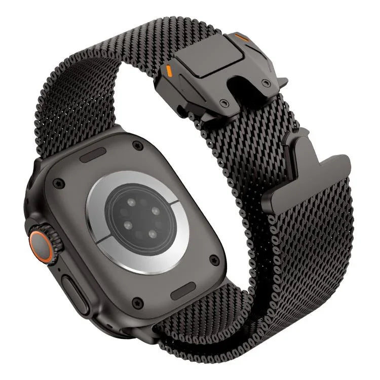 Bracelet de montre en acier inoxydable à mailles larges de style Milan avec fermoir métallique, compatible avec Apple Watch 46 mm / 49 mm / 45 mm / 44 mm
