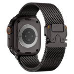 Bracelet de montre en acier inoxydable à mailles larges de style Milan avec fermoir métallique, compatible avec Apple Watch 46 mm / 49 mm / 45 mm / 44 mm