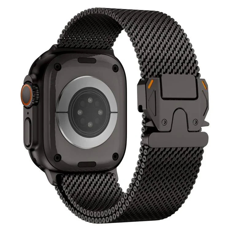 Bracelet de montre en acier inoxydable à mailles larges de style Milan avec fermoir métallique, compatible avec Apple Watch 46 mm / 49 mm / 45 mm / 44 mm