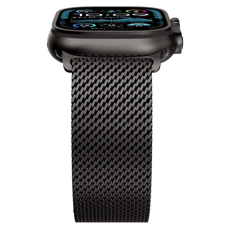 Bracelet de montre en acier inoxydable à mailles larges de style Milan avec fermoir métallique, compatible avec Apple Watch 46 mm / 49 mm / 45 mm / 44 mm