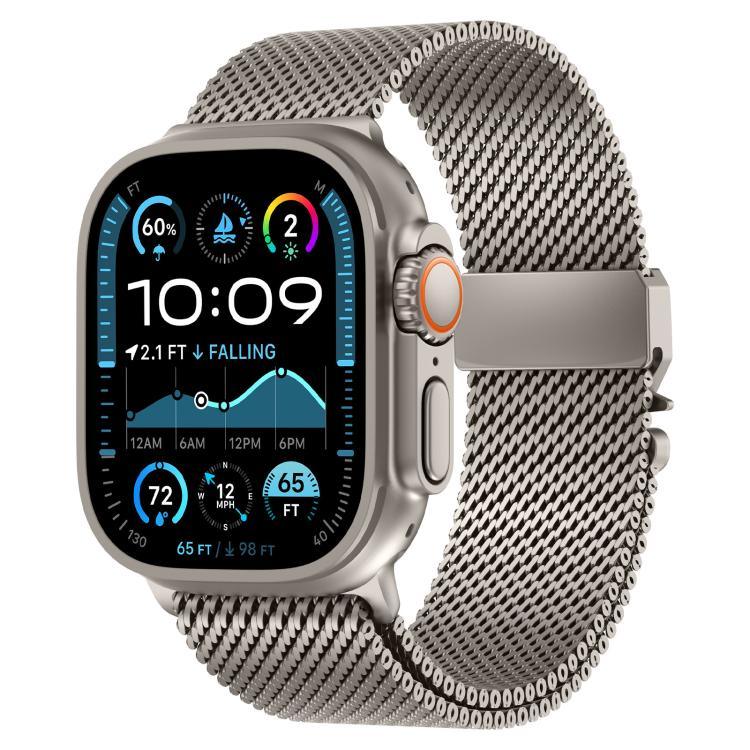 Bracelet de montre en acier inoxydable à mailles larges de style Milan avec fermoir métallique, compatible avec Apple Watch 46 mm / 49 mm / 45 mm / 44 mm