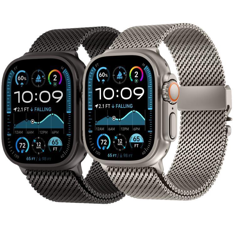 Bracelet de montre en acier inoxydable à mailles larges de style Milan avec fermoir métallique, compatible avec Apple Watch 46 mm / 49 mm / 45 mm / 44 mm