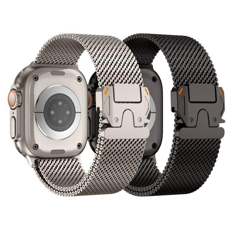 Bracelet de montre en acier inoxydable à mailles larges de style Milan avec fermoir métallique, compatible avec Apple Watch 46 mm / 49 mm / 45 mm / 44 mm
