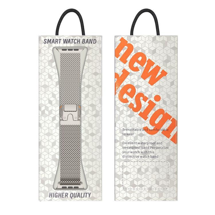 Bracelet de montre en acier inoxydable à mailles larges de style Milan avec fermoir métallique, compatible avec Apple Watch 46 mm / 49 mm / 45 mm / 44 mm