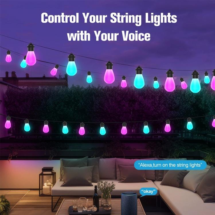 Guirlande lumineuse intelligente WiFi RVB IC étanche IP65 S14 12M 20 ampoules avec application et télécommande Bluetooth