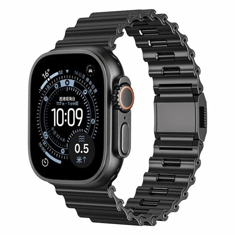 Bracelet de montre en acier inoxydable à boucle magnétique motif vagues océaniques, pour Apple Watch 46 mm / 49 mm / 45 mm / 44 mm