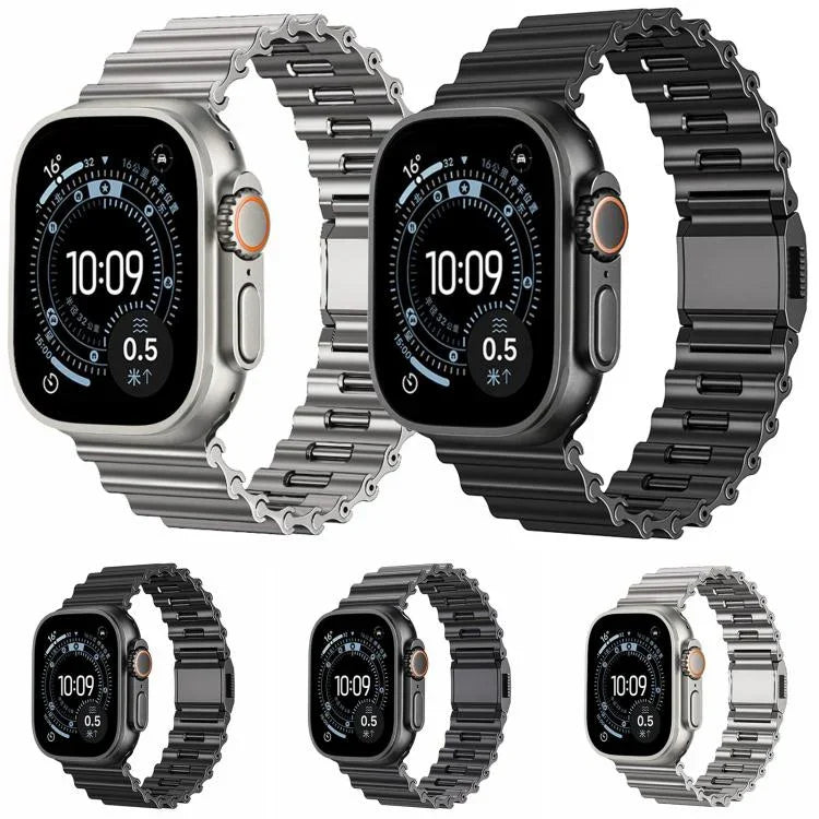 Bracelet de montre en acier inoxydable à boucle magnétique motif vagues océaniques, pour Apple Watch 46 mm / 49 mm / 45 mm / 44 mm