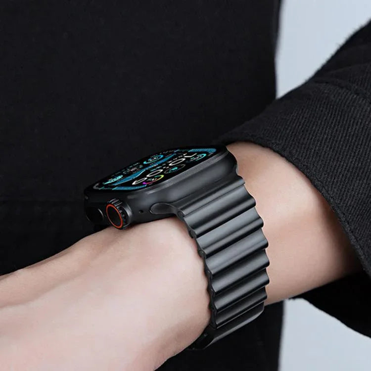 Bracelet de montre en acier inoxydable à boucle magnétique motif vagues océaniques, pour Apple Watch 46 mm / 49 mm / 45 mm / 44 mm