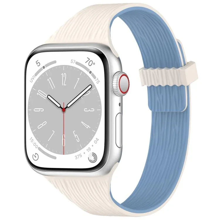 Bracelet de montre magnétique en silicone effet bois, fin et élégant, compatible avec Apple Watch 46 mm / 49 mm / 45 mm / 44 mm et Apple Watch 42 mm / 41 mm / 40 mm / 38 mm.