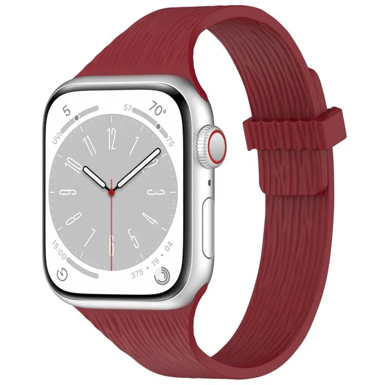 Bracelet de montre magnétique en silicone effet bois, fin et élégant, compatible avec Apple Watch 46 mm / 49 mm / 45 mm / 44 mm et Apple Watch 42 mm / 41 mm / 40 mm / 38 mm.