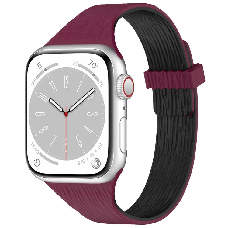 Bracelet de montre magnétique en silicone effet bois, fin et élégant, compatible avec Apple Watch 46 mm / 49 mm / 45 mm / 44 mm et Apple Watch 42 mm / 41 mm / 40 mm / 38 mm.