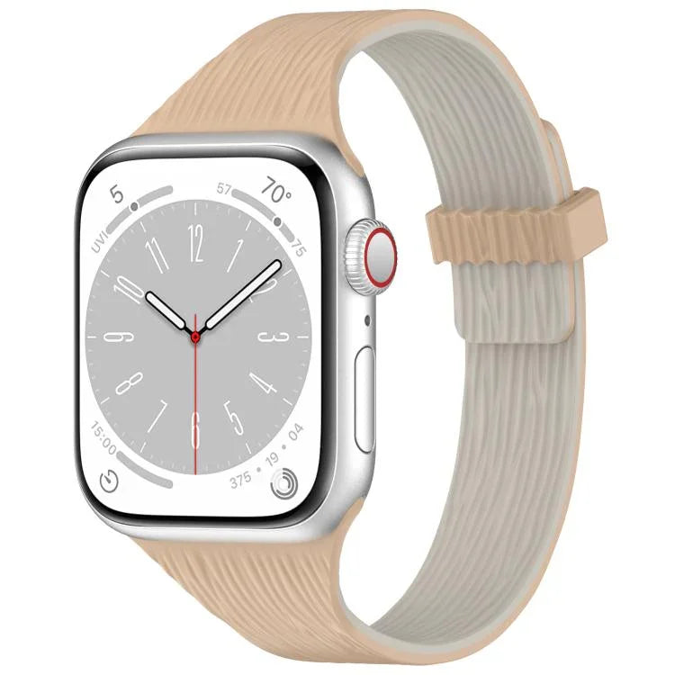 Bracelet de montre magnétique en silicone effet bois, fin et élégant, compatible avec Apple Watch 46 mm / 49 mm / 45 mm / 44 mm et Apple Watch 42 mm / 41 mm / 40 mm / 38 mm.