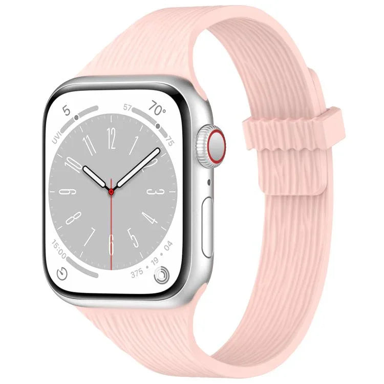 Bracelet de montre magnétique en silicone effet bois, fin et élégant, compatible avec Apple Watch 46 mm / 49 mm / 45 mm / 44 mm et Apple Watch 42 mm / 41 mm / 40 mm / 38 mm.