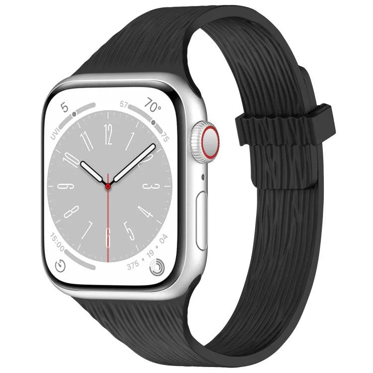 Bracelet de montre magnétique en silicone effet bois, fin et élégant, compatible avec Apple Watch 46 mm / 49 mm / 45 mm / 44 mm et Apple Watch 42 mm / 41 mm / 40 mm / 38 mm.