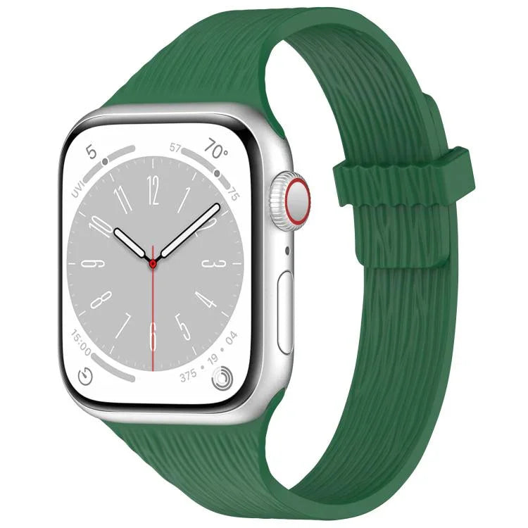 Bracelet de montre magnétique en silicone effet bois, fin et élégant, compatible avec Apple Watch 46 mm / 49 mm / 45 mm / 44 mm et Apple Watch 42 mm / 41 mm / 40 mm / 38 mm.
