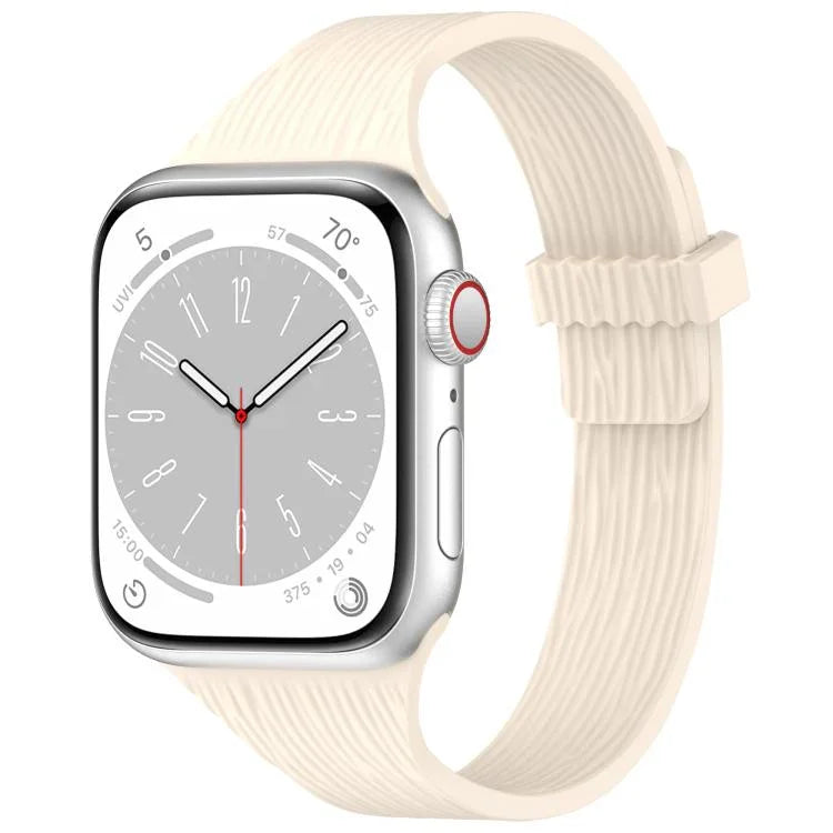 Bracelet de montre magnétique en silicone effet bois, fin et élégant, compatible avec Apple Watch 46 mm / 49 mm / 45 mm / 44 mm et Apple Watch 42 mm / 41 mm / 40 mm / 38 mm.