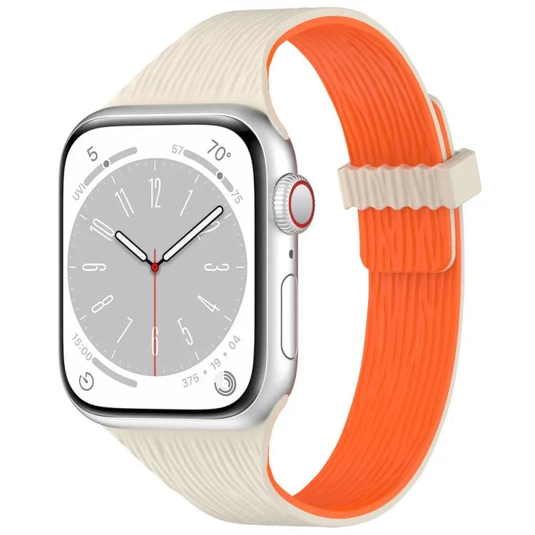 Bracelet de montre magnétique en silicone effet bois, fin et élégant, compatible avec Apple Watch 46 mm / 49 mm / 45 mm / 44 mm et Apple Watch 42 mm / 41 mm / 40 mm / 38 mm.