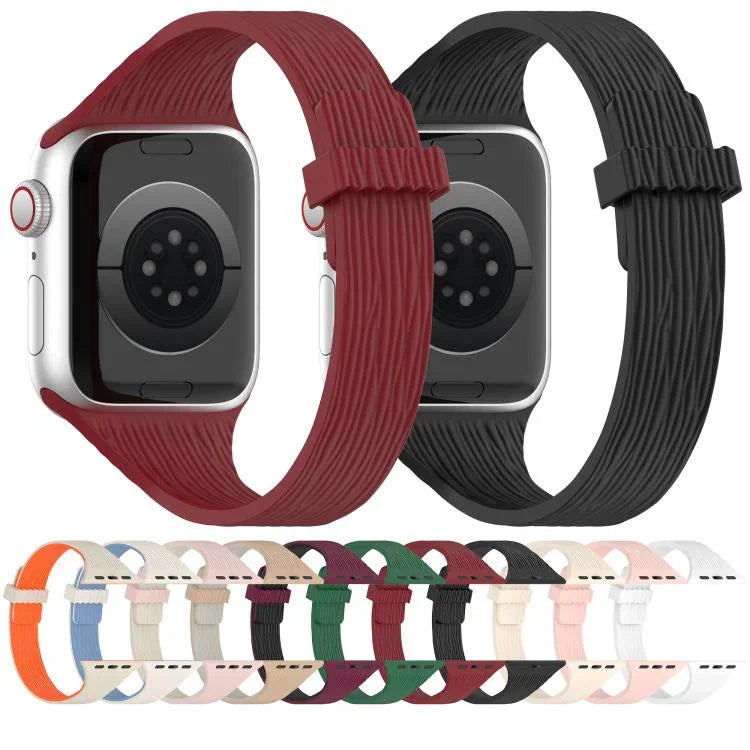 Bracelet de montre magnétique en silicone effet bois, fin et élégant, compatible avec Apple Watch 46 mm / 49 mm / 45 mm / 44 mm et Apple Watch 42 mm / 41 mm / 40 mm / 38 mm.