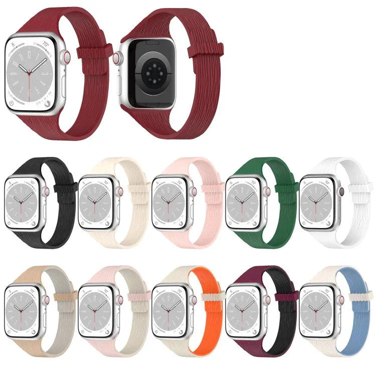 Bracelet de montre magnétique en silicone effet bois, fin et élégant, compatible avec Apple Watch 46 mm / 49 mm / 45 mm / 44 mm et Apple Watch 42 mm / 41 mm / 40 mm / 38 mm.