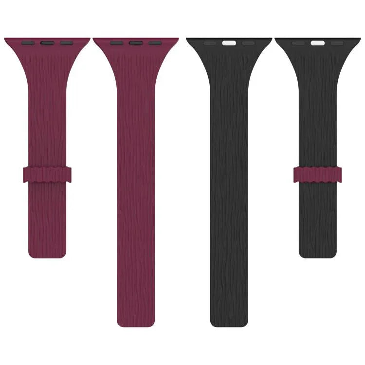 Bracelet de montre magnétique en silicone effet bois, fin et élégant, compatible avec Apple Watch 46 mm / 49 mm / 45 mm / 44 mm et Apple Watch 42 mm / 41 mm / 40 mm / 38 mm.
