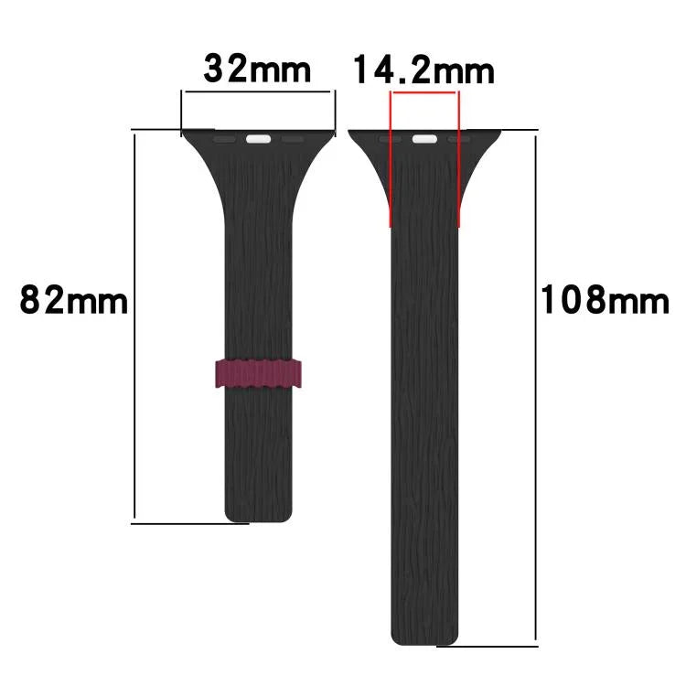 Bracelet de montre magnétique en silicone effet bois, fin et élégant, compatible avec Apple Watch 46 mm / 49 mm / 45 mm / 44 mm et Apple Watch 42 mm / 41 mm / 40 mm / 38 mm.
