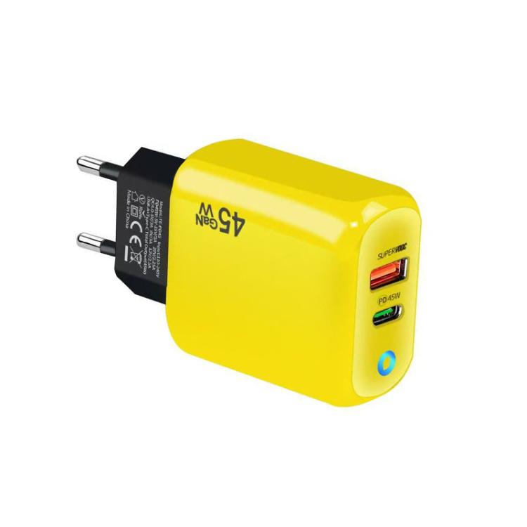 Chargeur compatible protocoles GaN 45W PD3.0 + QC3.0 pour ordinateurs portables / tablettes, prise EU, prise EU