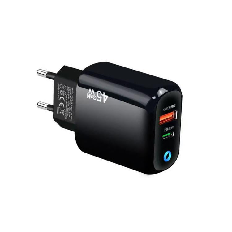 Chargeur compatible protocoles GaN 45W PD3.0 + QC3.0 pour ordinateurs portables / tablettes, prise EU, prise EU