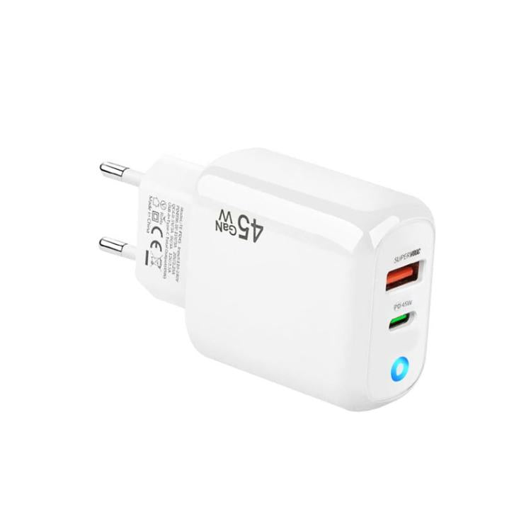 Chargeur compatible protocoles GaN 45W PD3.0 + QC3.0 pour ordinateurs portables / tablettes, prise EU, prise EU