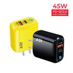 Chargeur compatible avec protocoles GaN 45W PD3.0 + QC3.0 pour ordinateurs portables / tablettes, prise US, prise US