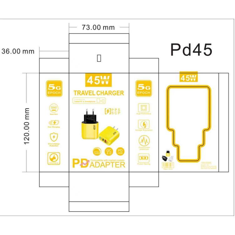 Chargeur compatible avec protocoles GaN 45W PD3.0 + QC3.0 pour ordinateurs portables / tablettes, prise US, prise US