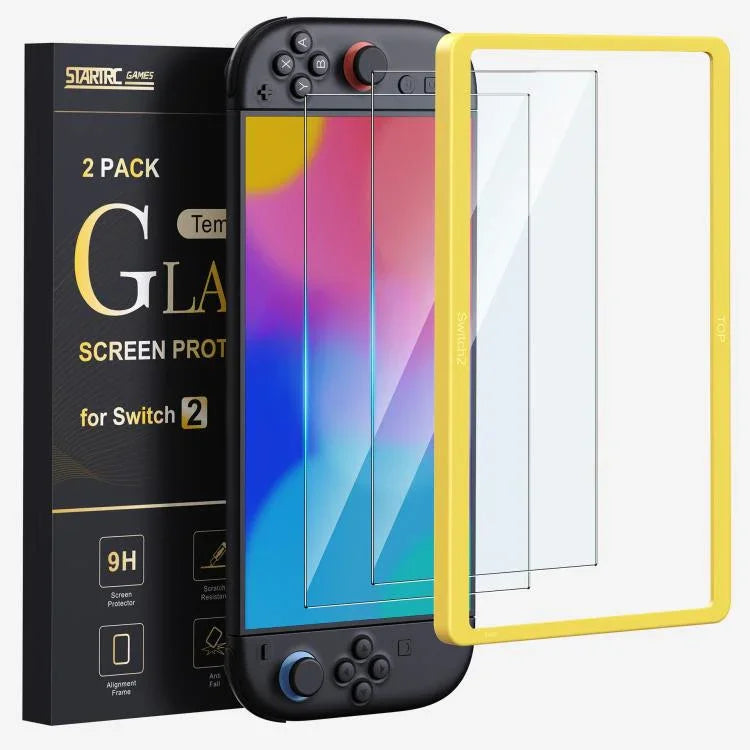 Ensemble de Protection d’Écran en Verre Trempé 2 Pièces + Cadre d’Alignement, Pour Nintendo Switch 2
