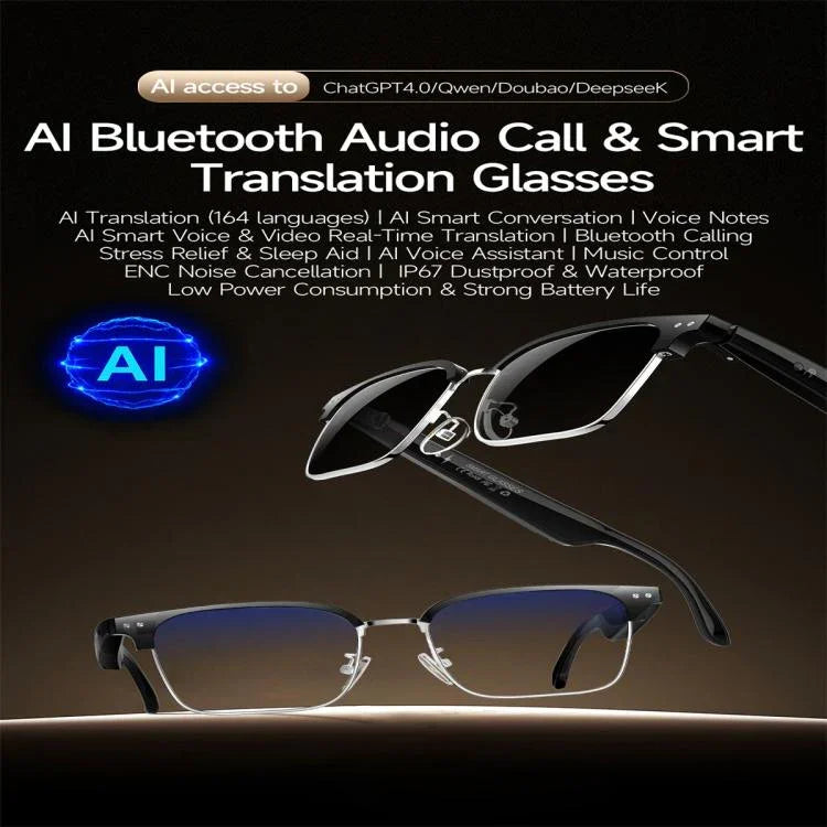 Lunettes intelligentes W100D, compatibles avec la traduction intelligente par IA / la conversation par IA / les appels Bluetooth