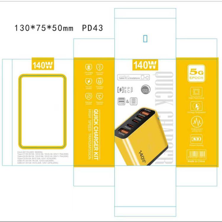 Chargeur multi-port TE-PD43 Type-C x 3, USB-A x 2 pour téléphones mobiles / tablettes, prise US, prise US
