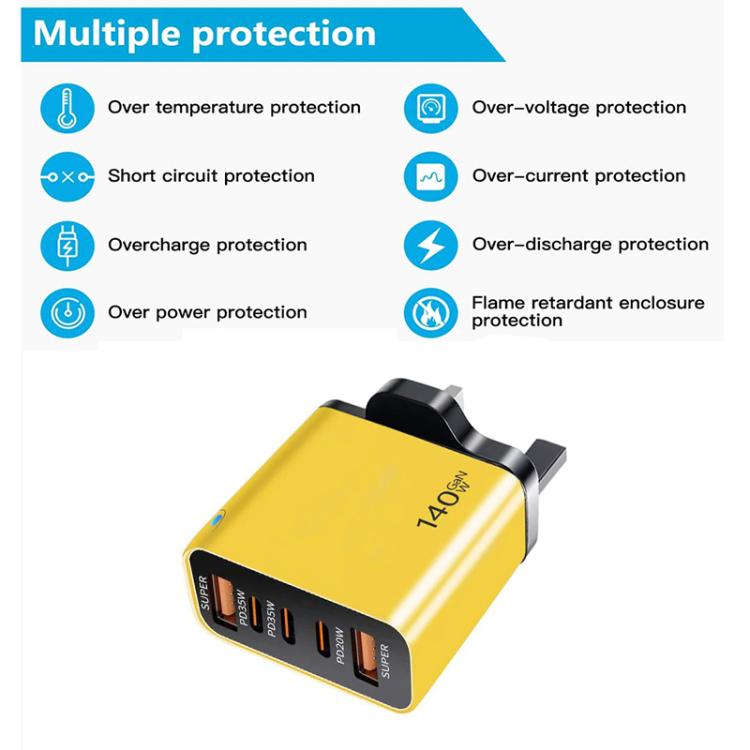 Chargeur multi-port TE-PD43 Type-C x 3, USB-A x 2 pour téléphones mobiles / tablettes, prise UK, prise UK