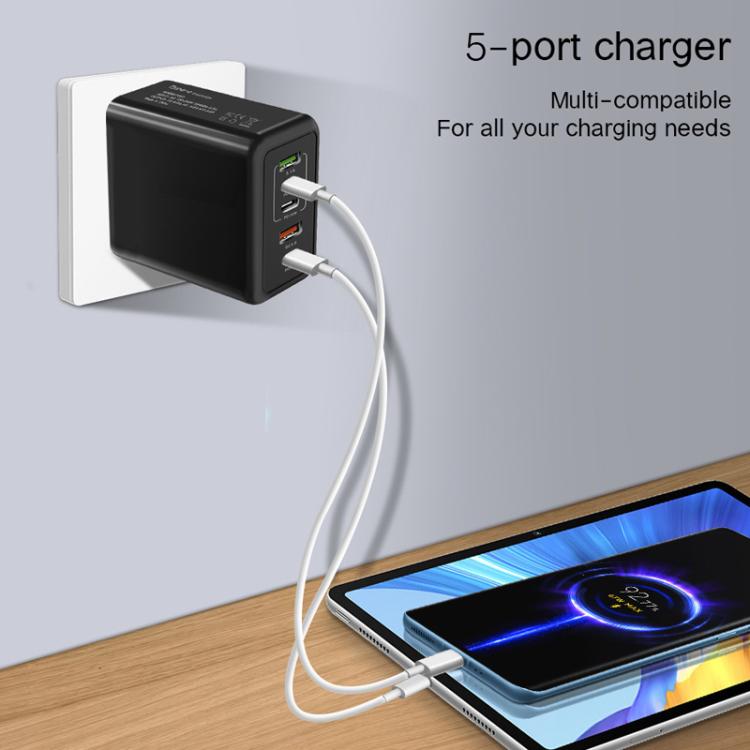 Chargeur multi-port TE-PD43 Type-C x 3, USB-A x 2 pour téléphones mobiles / tablettes, prise UK, prise UK