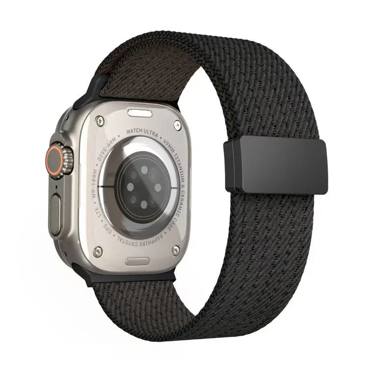 Bracelet de montre en nylon élastique à quatre brins, fermeture magnétique monochrome, compatible avec Apple Watch 46 mm / 49 mm / 45 mm / 44 mm et Apple Watch 42 mm / 41 mm / 40 mm / 38 mm.