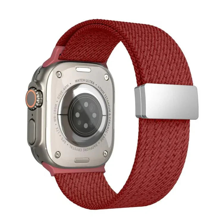 Bracelet de montre en nylon élastique à quatre brins, fermeture magnétique monochrome, compatible avec Apple Watch 46 mm / 49 mm / 45 mm / 44 mm et Apple Watch 42 mm / 41 mm / 40 mm / 38 mm.