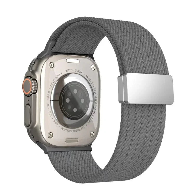 Bracelet de montre en nylon élastique à quatre brins, fermeture magnétique monochrome, compatible avec Apple Watch 46 mm / 49 mm / 45 mm / 44 mm et Apple Watch 42 mm / 41 mm / 40 mm / 38 mm.