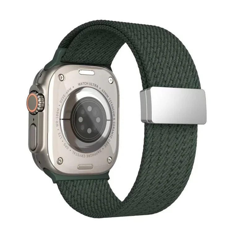 Bracelet de montre en nylon élastique à quatre brins, fermeture magnétique monochrome, compatible avec Apple Watch 46 mm / 49 mm / 45 mm / 44 mm et Apple Watch 42 mm / 41 mm / 40 mm / 38 mm.